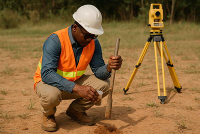 Technicien examinant le sol avec du matériel de chantier