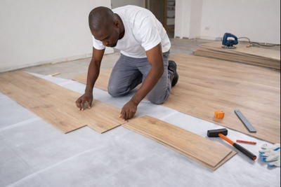 Artisan posant des lames sur une sous-couche