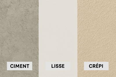 Comparaison de textures d’enduit ciment, lisse et crépi