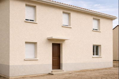 Façade claire avec une finition texturée