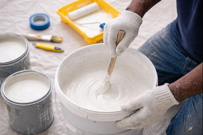 Mélange d’un pot de peinture avant application
