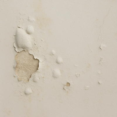 Cloques et dégradations sur un enduit mural