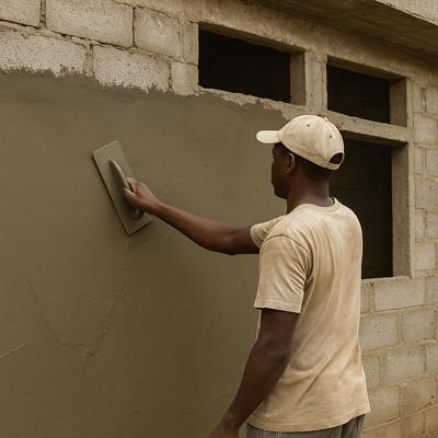 Application d’un enduit ciment sur un mur extérieur