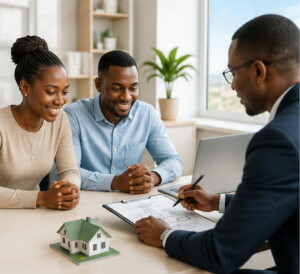 Couple échangeant avec un conseiller au sujet d’un financement immobilier