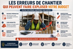 Infographie sur les erreurs de chantier susceptibles d’augmenter le budget