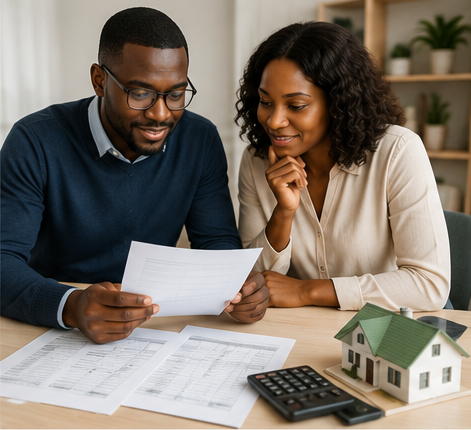 Couple comparant des documents et des offres pour un projet immobilier