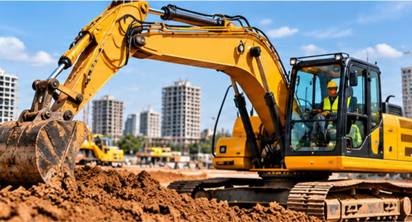 Engin de chantier moderne utilisé sur un projet de construction en Côte d’Ivoire