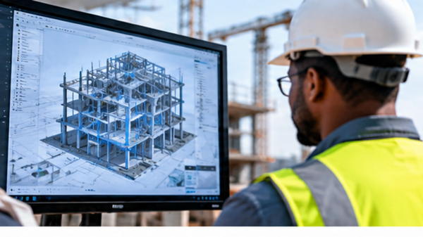 Professionnel ivoirien consultant une maquette BIM numérique pour préparer un chantier