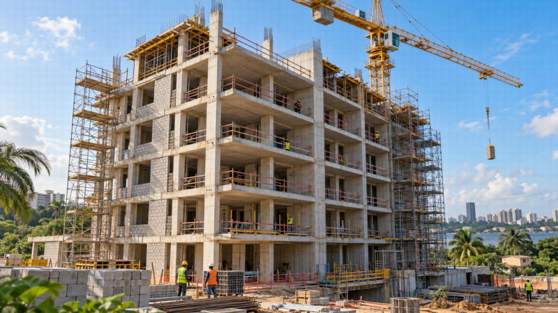 Couple examinant les plans d’un achat immobilier sur plan en Côte d’Ivoire