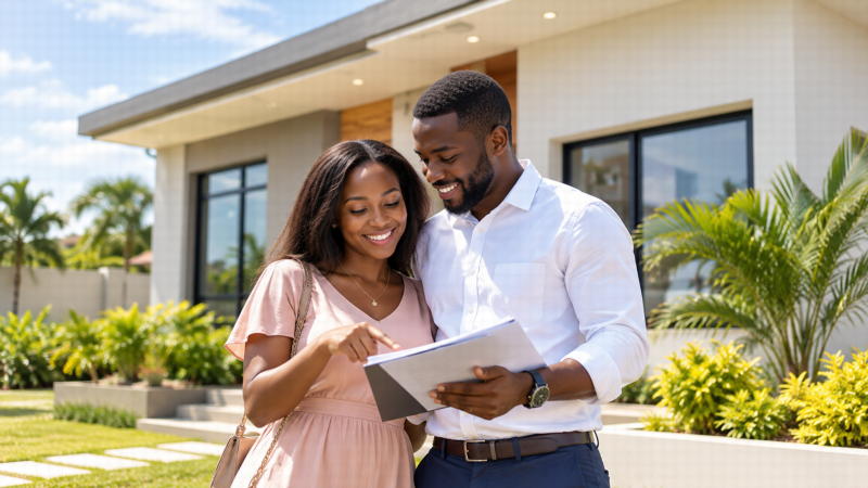 Couple consultant les plans d’une maison