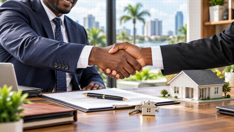 Poignée de main autour d’un projet immobilier