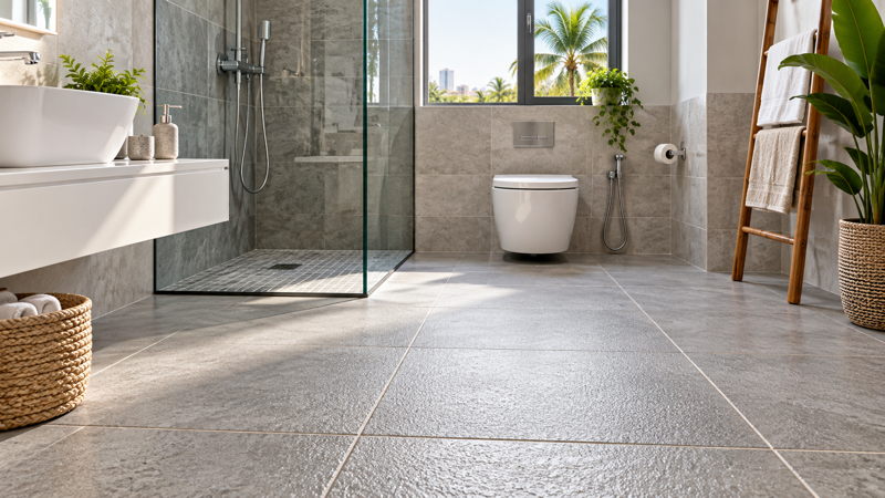 Salle de bains moderne avec carrelage antidérapant