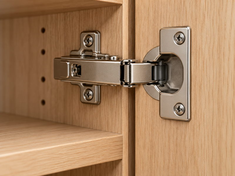 Charnière et quincaillerie d’une porte intérieure en bois