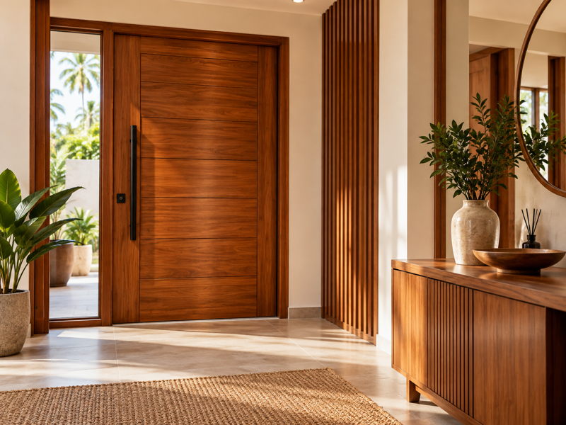 Menuiseries en bois dans un intérieur contemporain en Côte d’Ivoire