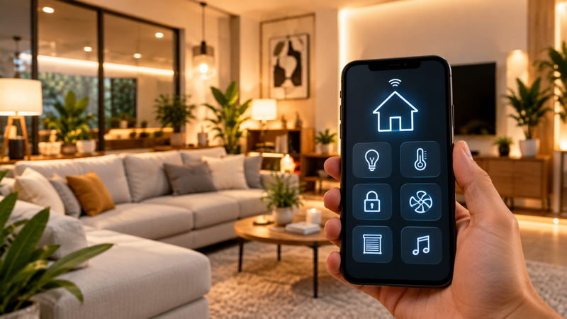 Contrôle domotique dans un salon moderne