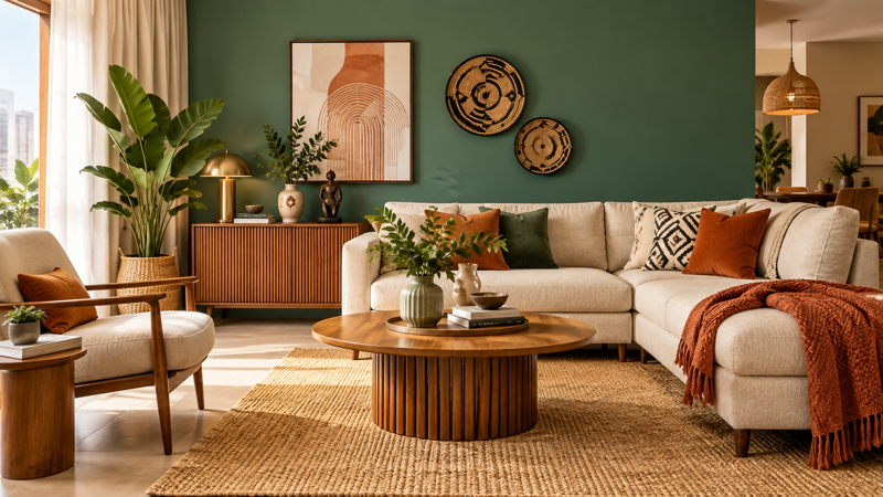 Salon contemporain avec couleurs et décoration intérieure