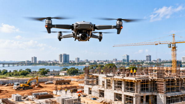 Drone utilisé pour suivre l’avancement d’un chantier de construction en Côte d’Ivoire
