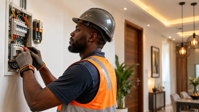 Électricien réalisant une installation électrique dans un logement en Côte d’Ivoire