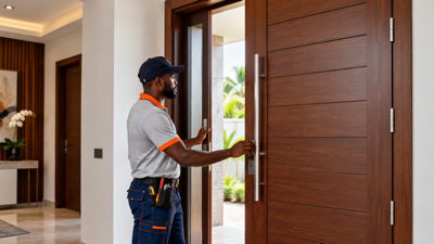 Professionnel installant une porte et des menuiseries en Côte d’Ivoire