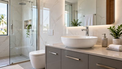 Salle de bains moderne avec équipements sanitaires en Côte d’Ivoire