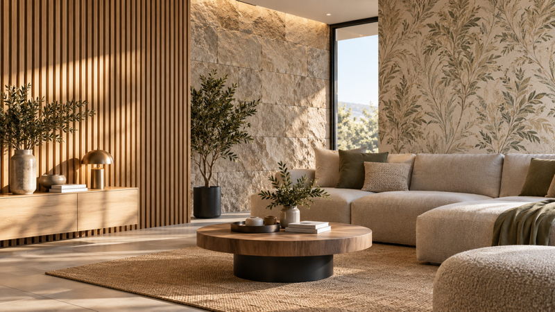 Intérieur contemporain avec revêtements muraux décoratifs