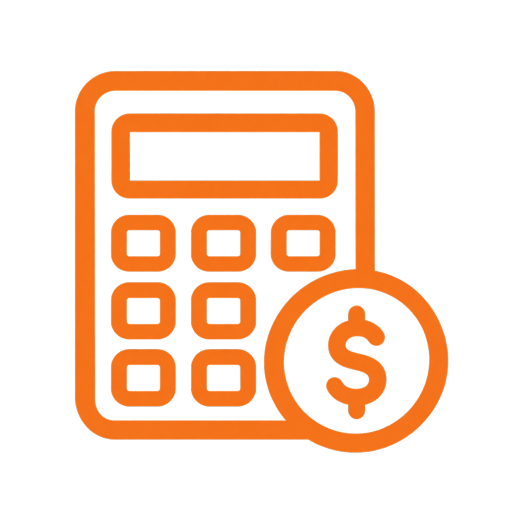 Icône calculatrice avec pièce pour illustrer le coût et la rentabilité