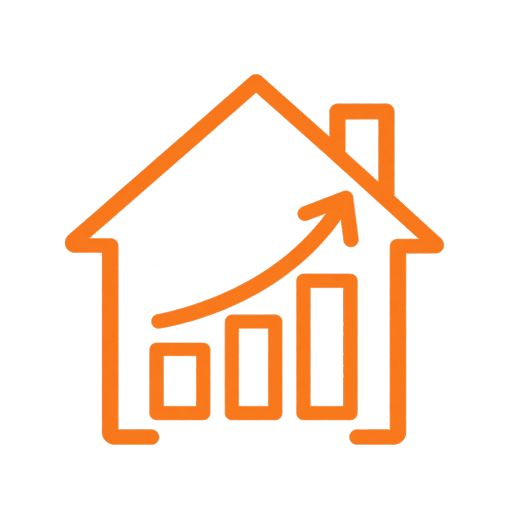 Icône maison avec graphique de croissance pour représenter la valorisation du bien