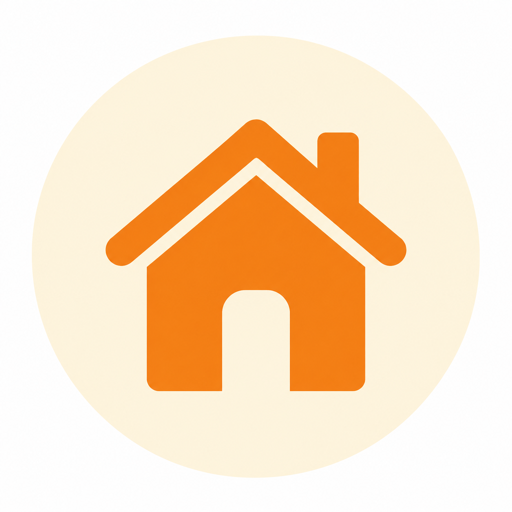 Icône maison orange sur cercle clair