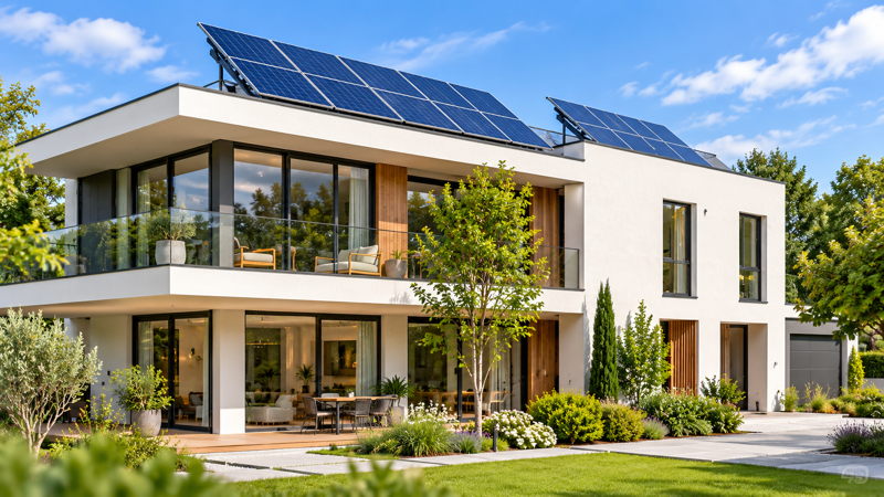 Maison moderne écologique avec panneaux solaires