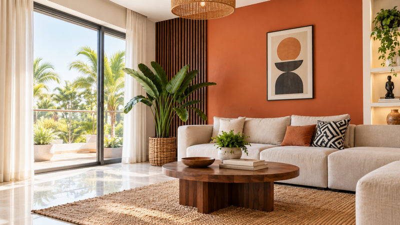 Intérieur moderne avec peinture et revêtements muraux en Côte d’Ivoire
