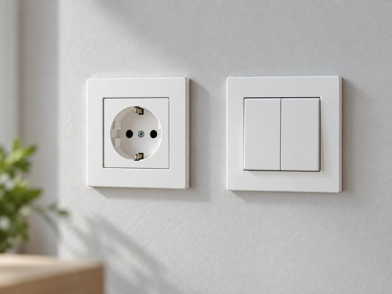 Prise électrique et interrupteur modernes installés sur un mur intérieur