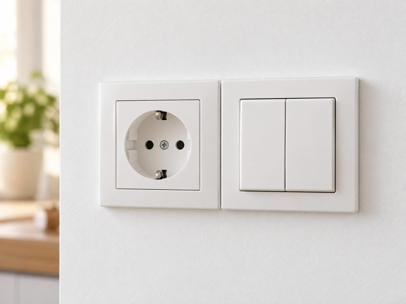 Prise électrique et interrupteurs modernes installés sur un mur intérieur