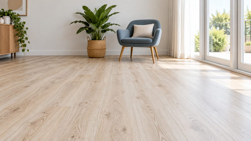 Salon moderne avec revêtement de sol PVC imitation bois