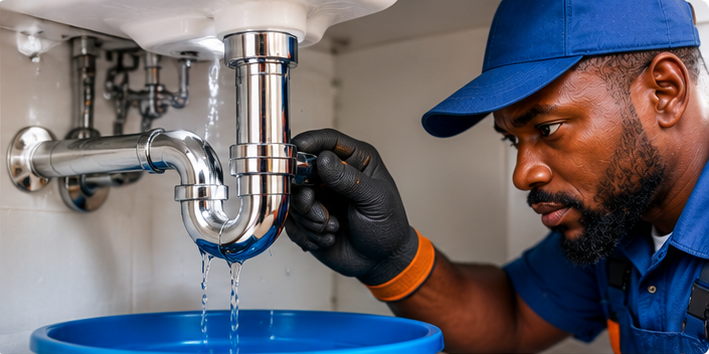Vérification d’une fuite d’eau sous un lavabo