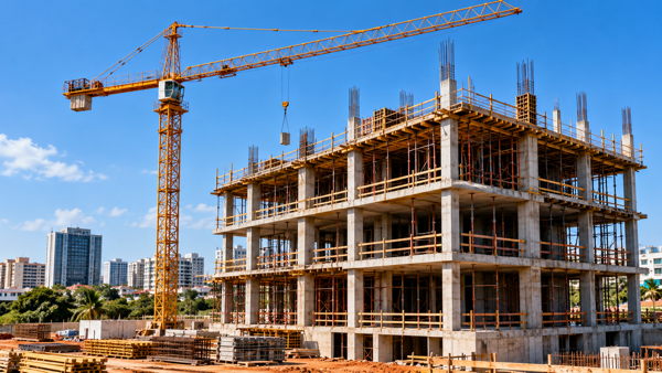 Chantier de construction d'un immeuble avec une grue