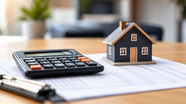 Calculatrice et maison illustrant les frais d’un crédit immobilier