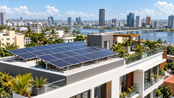 Toiture équipée de panneaux photovoltaïques en Côte d’Ivoire
