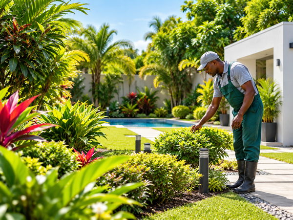 Entretien de la végétation dans un jardin tropical résidentiel