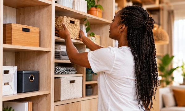 Femme organisant les rangements de son logement