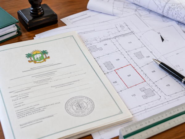 Plan et documents utilisés pour vérifier un titre foncier