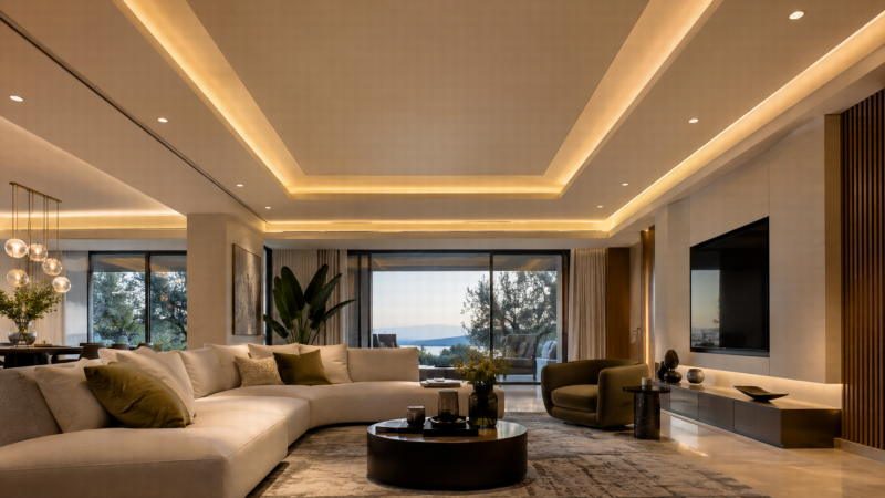 Faux plafond en plaques de plâtre avec éclairage intégré