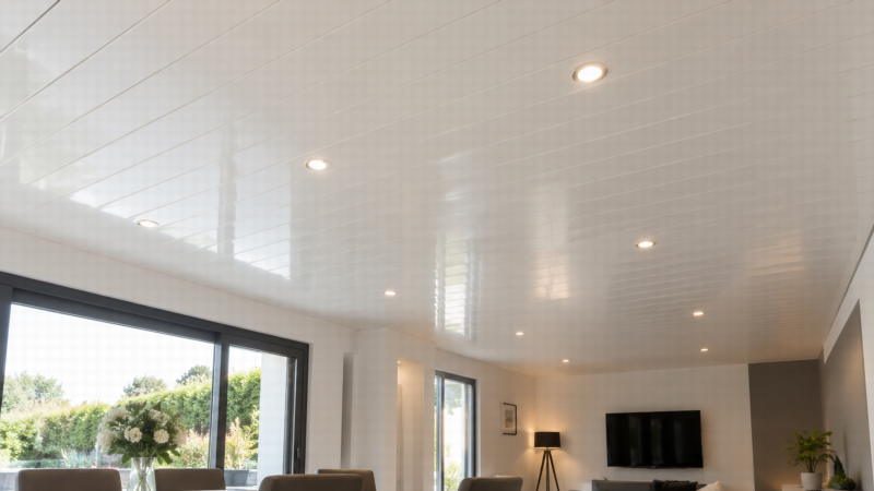 Plafond en PVC blanc avec spots encastrés
